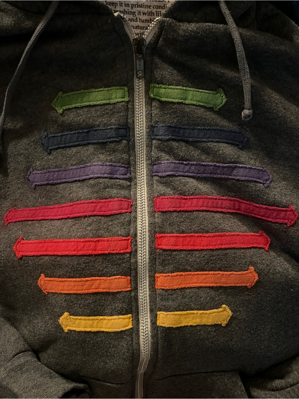 Aviator Nation Charcoal Gray Zip Up Hoodie with Rainbow Accents M Cute Unique - Picture 3 of 7